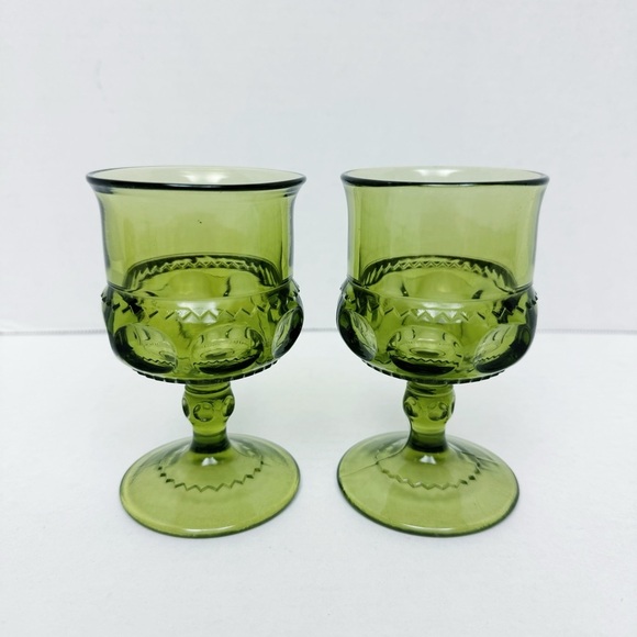 Indiana Glass - Green Kings Crown Thumbprint Glass Set of 2 - Picture 1 of 4
